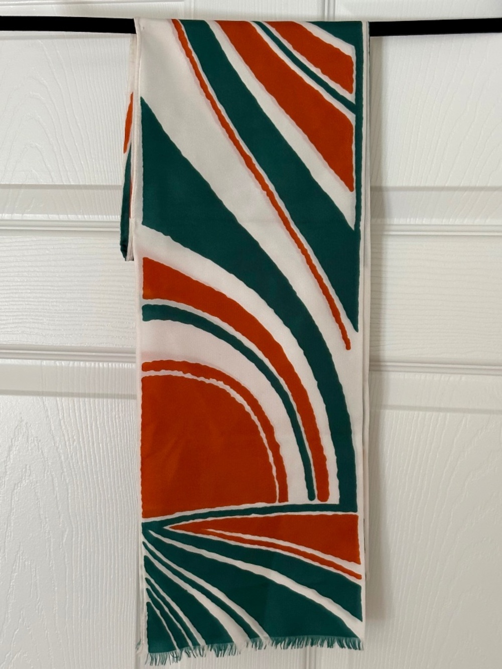 Vintage 70s Psychedelic Geometric Matte Satin Scarf Green/Orange